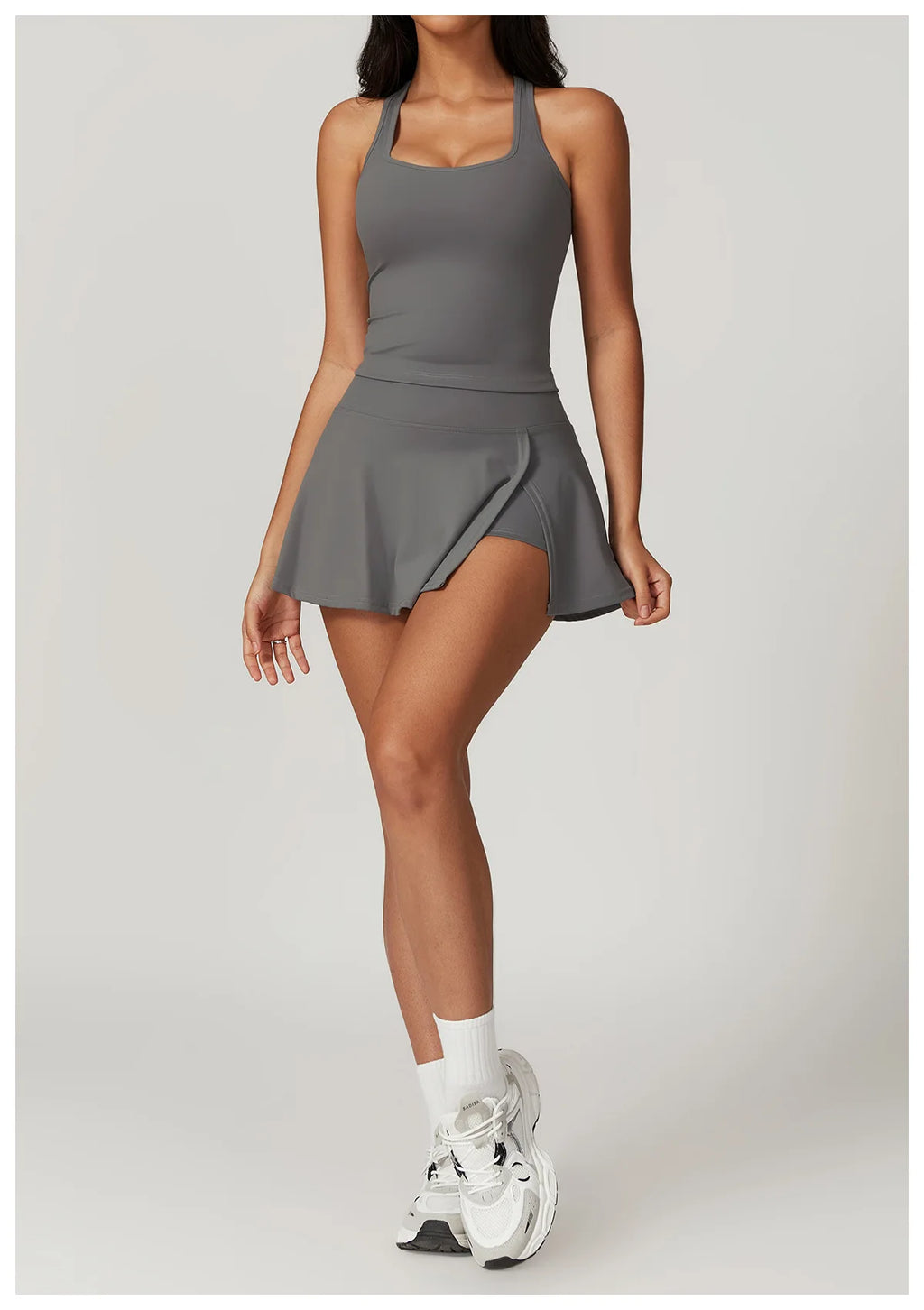 2 Pieces Yoga Suit Naked Feel Gym Set Women Sportswear Workout Clothes High Waist Yoga Short Skirt Fitness Leggings Sports Bra