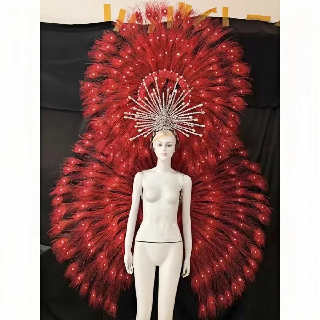 Showgirl Feather Backpiece and Rhinestone Headdress Set