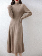 Elegant Fashion Dresses Cashmere Sweater Knitted Long Dress 100% Merino Wool Women Turtleneck Office Skirt Autumn Winter Clothes LUXLIFE BRANDS