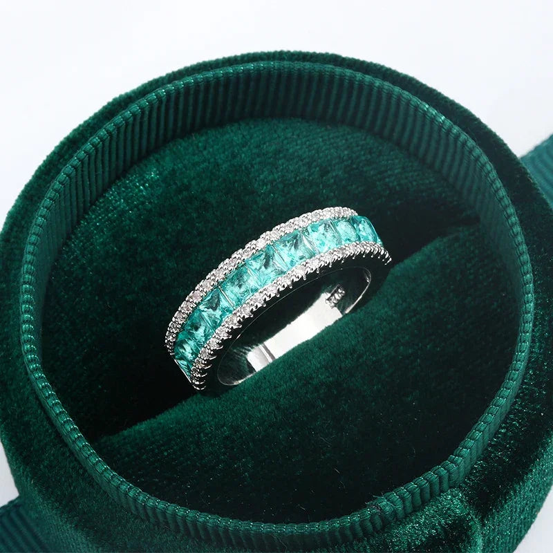 Beautiful 925 Silver Plated Women's Ring Geometric Square Green Zircon Jewelry Anniversary Gift Fashion Engagement Ring LUXLIFE BRANDS