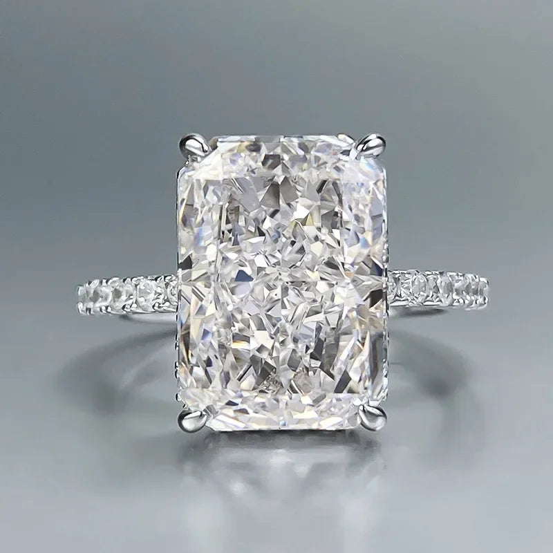 Radiant Cut 5ct Lab Diamond Ring 100% Real 925 Sterling Silver Party Wedding Band Rings for Women Men Engagement Jewelry Gift