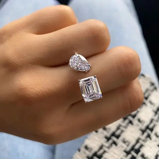 New 925 Sterling Silver Pink White Pear Cut Heart cut Simulated Diamond Wedding Party Open Rings Fine Jewelry Christmas Gifts