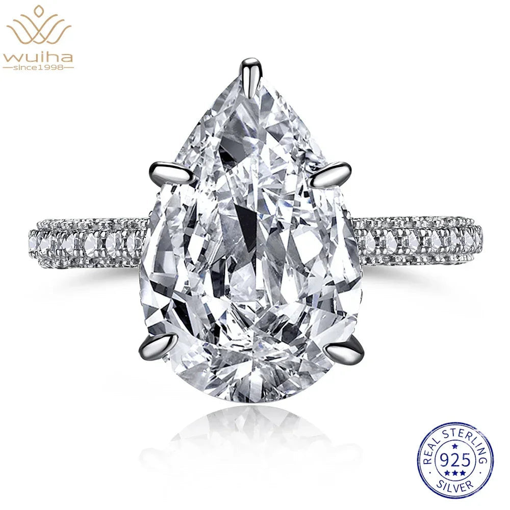 WUIHA New 925 Sterling Silver Oval Pear Cut 5CT/7CT/8CT White Sapphire Created Moissanite Diamonds Ring for Women Gift Wholesale Luxlife Brands
