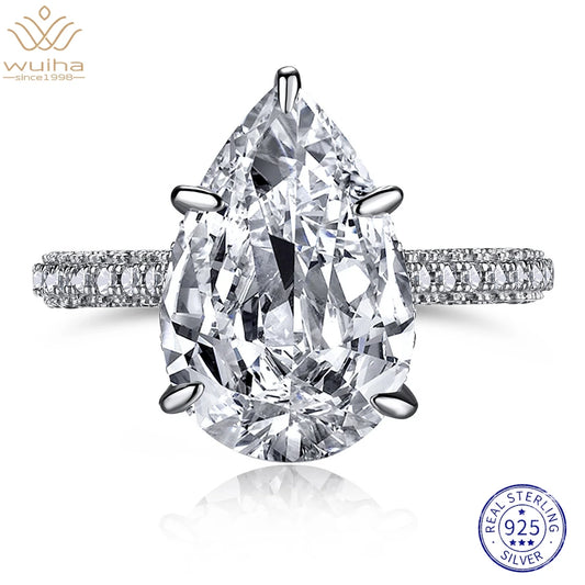 WUIHA New 925 Sterling Silver Oval Pear Cut 5CT/7CT/8CT White Sapphire Created Moissanite Diamonds Ring for Women Gift Wholesale