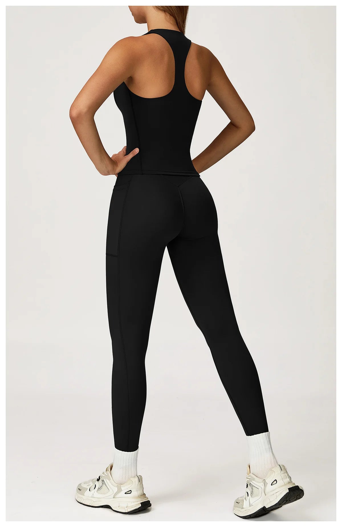 Hearuisavy 2Pcs Woman's Sports Set Naked-Feel Racerback Sports Tops Gym Tank Top Female Breathable High Waist Fitness Yoga Pants