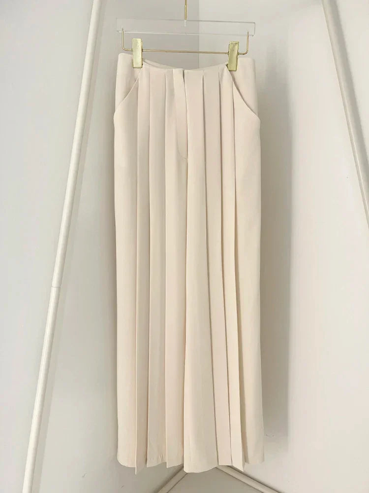 GALCAUR Casual Summer Wide Leg Pants For Women High Waist Ruched Solid Minimalist Trousers Female Fashion Clothes Style New 2022 LUXLIFE BRANDS