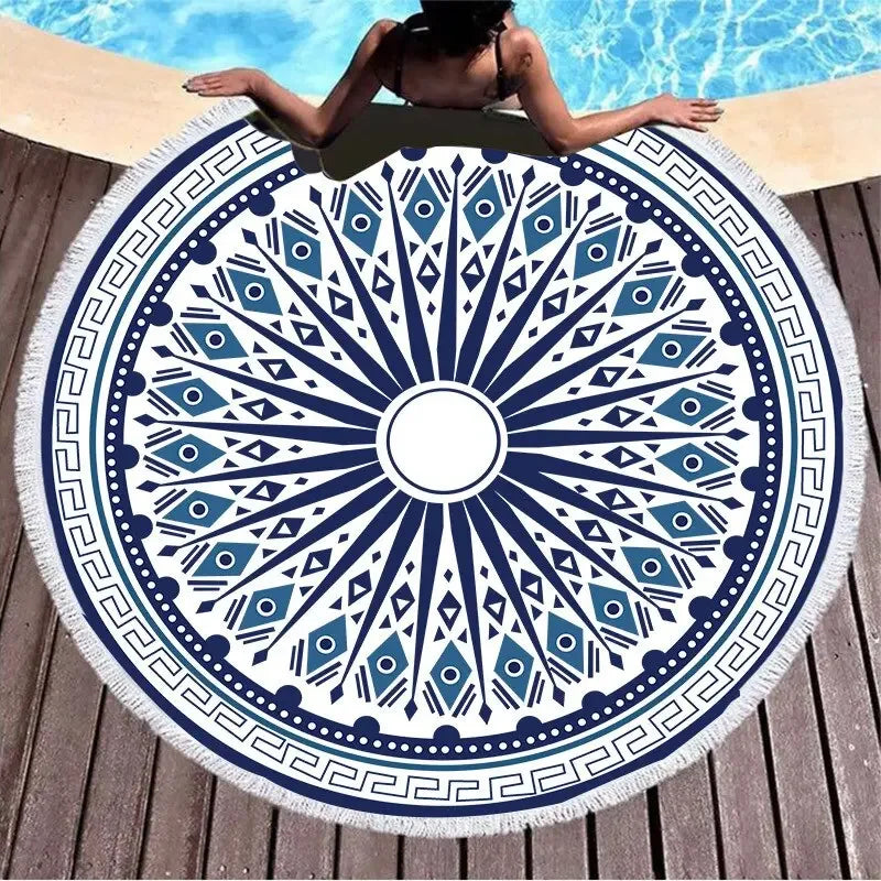 Microfiber Mandala Round Beach Towel Throw Blanket Soft Absorbent Quick Dry Multi-Purpose Picnic Yoga Meditation Mat Roundie