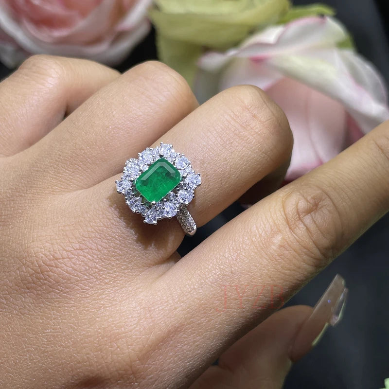New luxurious personality ring set with natural emerald delicate large granule attended banquet party jewelry LUXLIFE BRANDS
