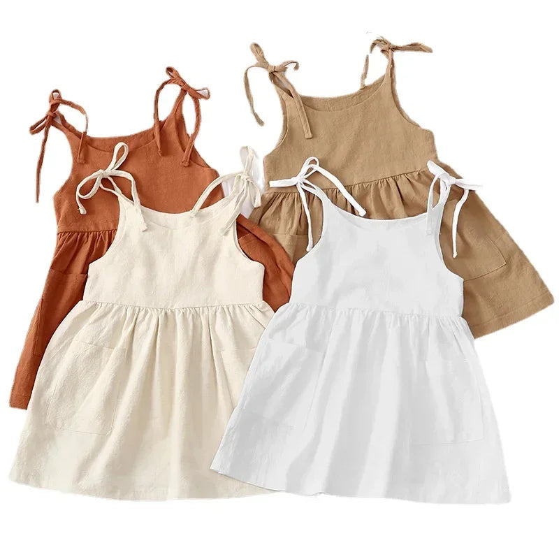 Summer Toddler Girl Dress Solid Cotton Sleeveless Children Dress Kids Sundress Slip Dress Fashion Girls Clothing Luxlife Brands