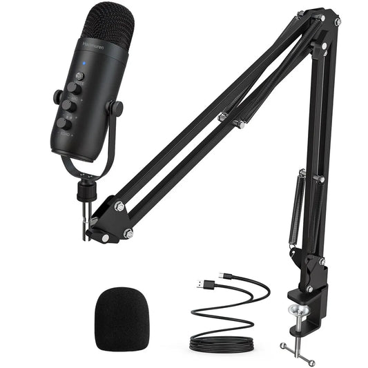 Professional USB Streaming Podcast PC Microphone Studio Cardioid Condenser Mic Kit with Boom Arm For Recording Twitch YouTube LUXLIFE BRANDS