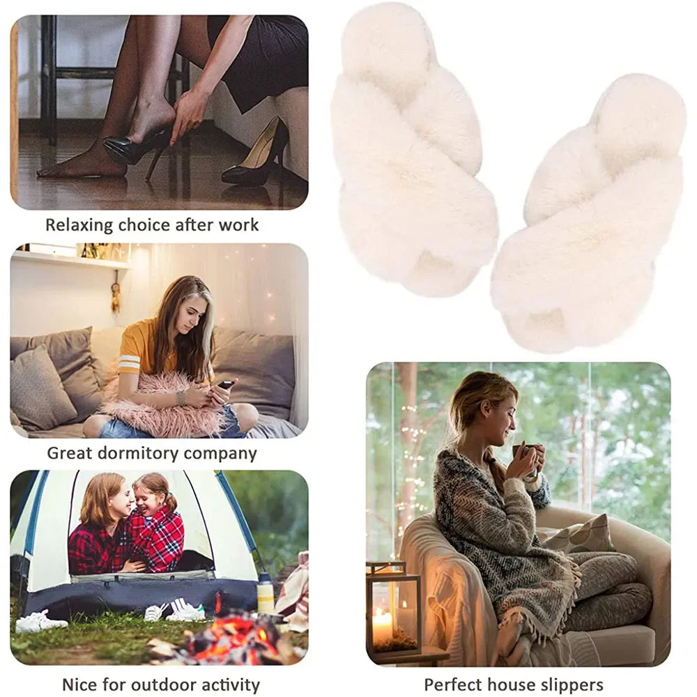 Custom Bridesmaid Fluffy Plush Open Toe Slippers Personalized Wedding Cross Flat Slippers for Women Ladies Indoor Shoes Fashion LUXLIFE BRANDS