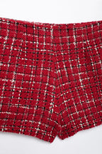 HH Women Fashion Red Texture Skirt Sets Single Breasted Lapel Jacket Coat Side Zipper Shorts Skirts High Street Lady Outfit Luxlife Brands