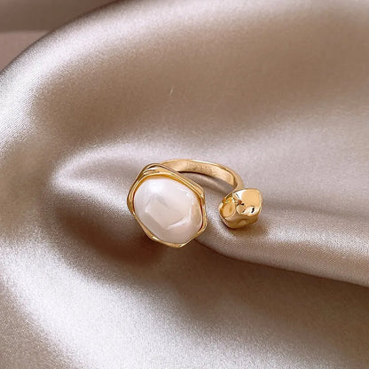 Imitation Baroque Pearl Design Geometric Shape Metal Open Rings 2024 Fashion Jewelry Wedding Party Luxury Accessories for Women