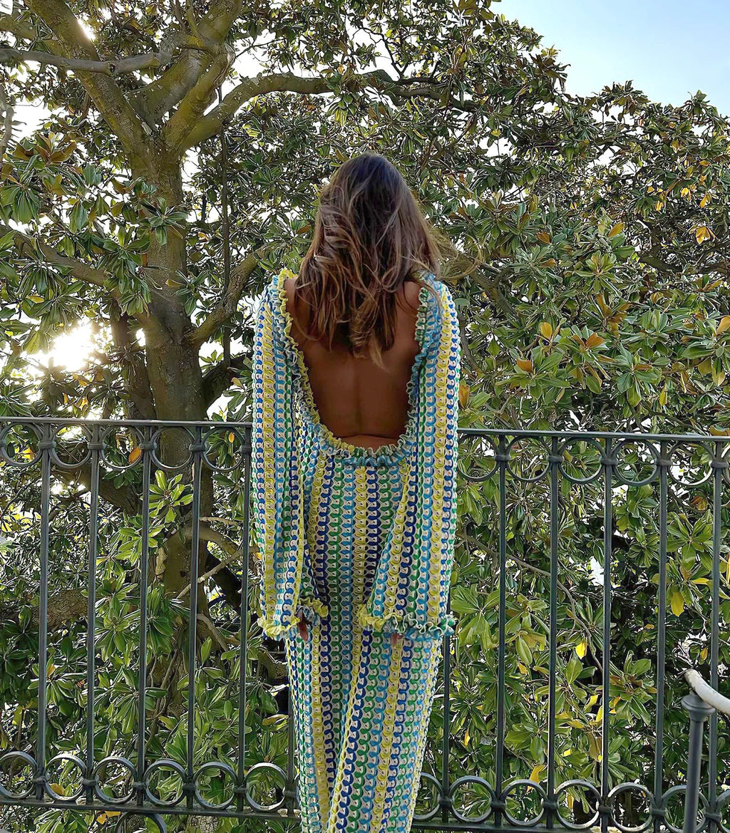 Sexy Backless Flare Sleeve Lace Knit Cut Out Party Beach Maxi Dress 2025 Summer Women Vacation Beachwear Swimsuit Cover Up A2815 Luxlife Brands