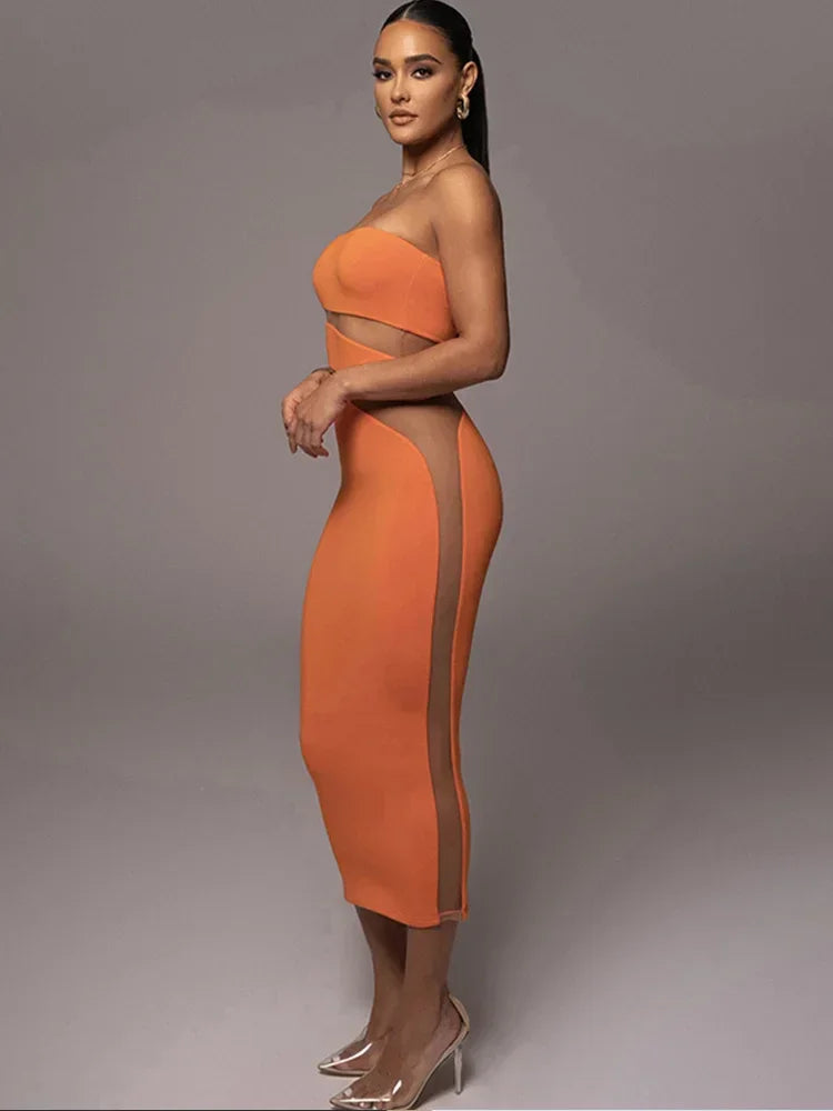 Sexy Mesh Patchwork Bodycon Dress Women Off Shoulder Strapless Backless Dresses 2023 Summer Female Elegant Party Vestidos LUXLIFE BRANDS