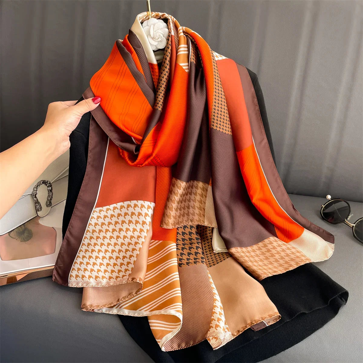 180*90cm Luxury Brand Women Summer Silk Scarves Shawls Lady Wraps Soft Female Geometry Beach Stole Bandanna Foulard Muffler