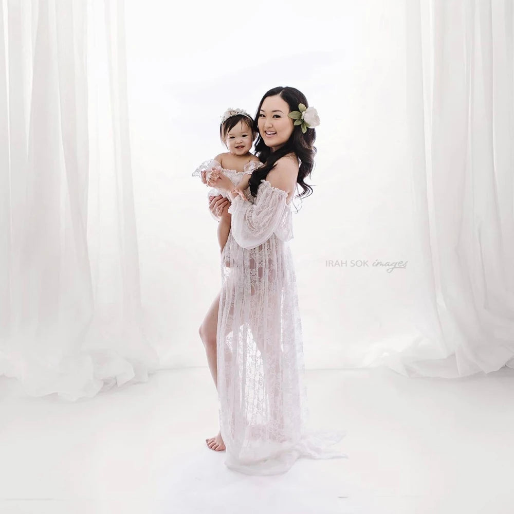 Maternity Photo Shoot Mesh Lace Maxi Dress