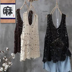 2024 Women Beach Crochet Daily Hollow Out Knit Loose-fitting Round Collar Spaghetti Strap Crop Top Scalloped Loose Vest L45 Luxlife Brands