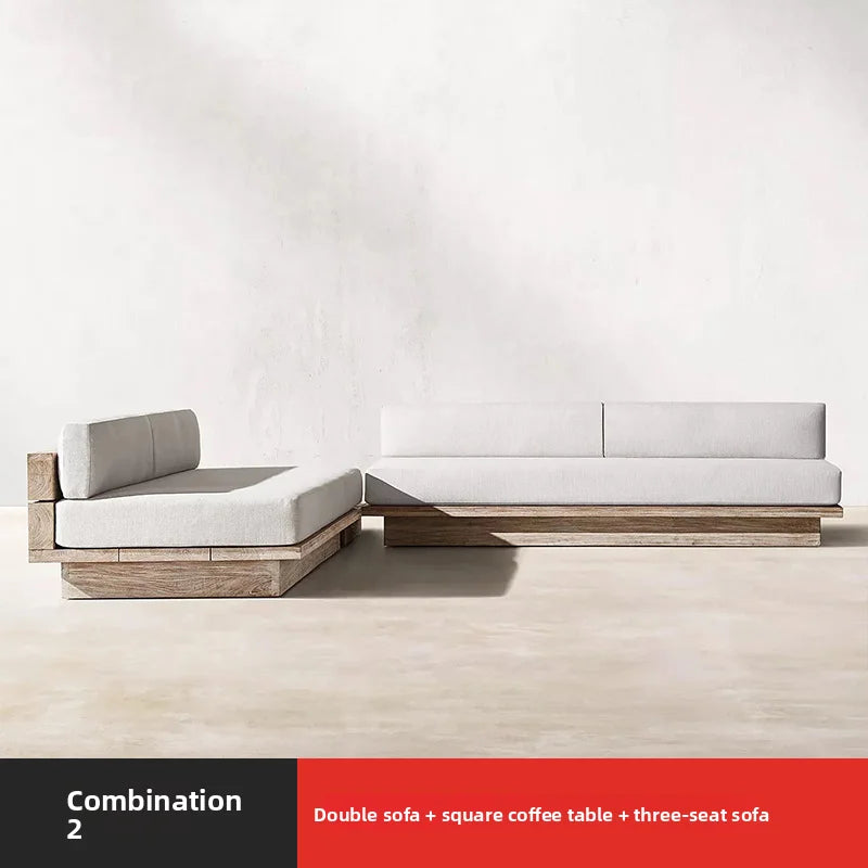 Outdoor Sofa, Creative Garden Courtyard Teak Furniture, Waterproof and Sun-proof, Outdoor Open-air Sofa Set