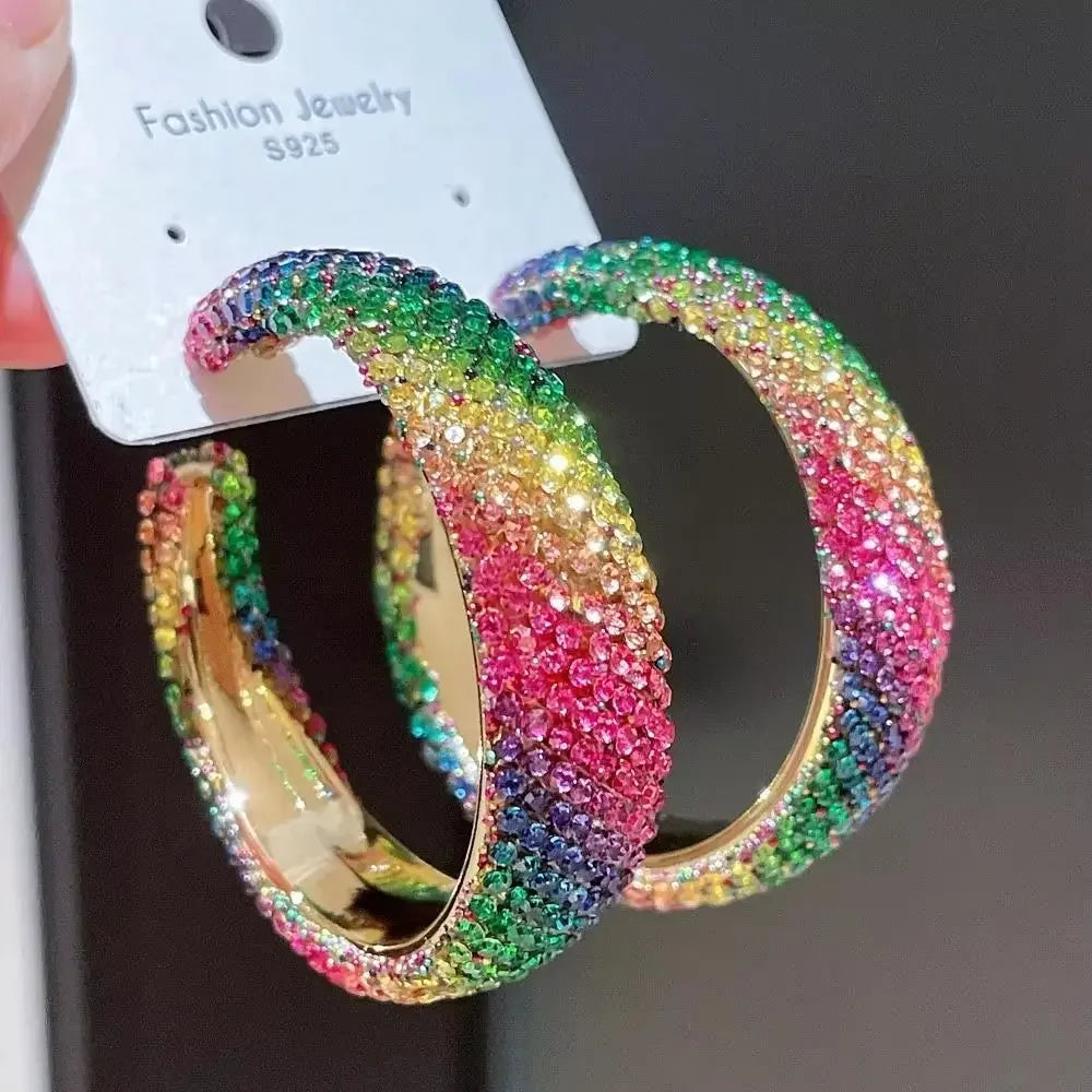 Exaggerate Shiny Rhinestones Big Hoop Earrings Geometric Round Unique Crystal Earrings Jewelry Accessories Jewelry Gifts