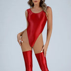 Women Sexy Oil Shiny Bodysuit Strap Solid Swimsuit High Cut Bikini Thong Leotard Thin Smooth Jumpsuit Summer Breath Nightwear Luxlife Brands