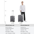 Carry On Luggage 20'' Rolling Luggage Aluminum Frame PC Hardside with Spinner Wheels TSA Lock 24'' Luxlife Brands