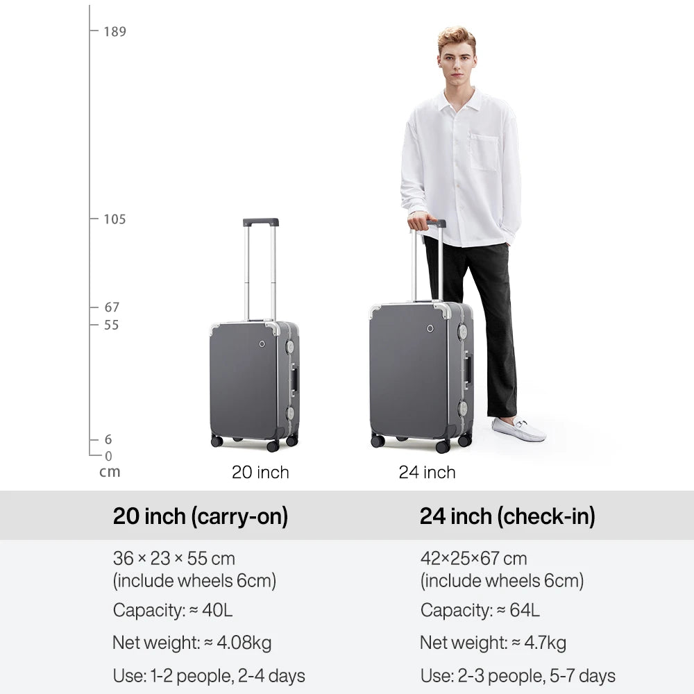 Carry On Luggage 20'' Rolling Luggage Aluminum Frame PC Hardside with Spinner Wheels TSA Lock 24''