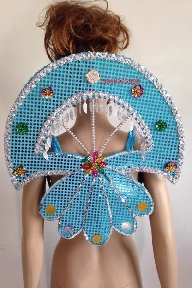 Sequined Butterfly-Style Costume Backpiece with Draped Chain
