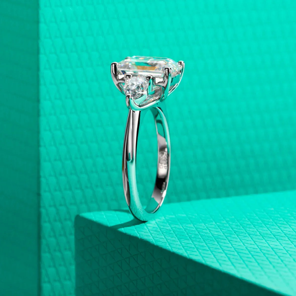 AnuJewel 4ct D Color Emerald Cut Moissanite & 0.5ct Pear Cut Engagement Ring 18K Gold Plated Ideal for Weddings Women's Gifts