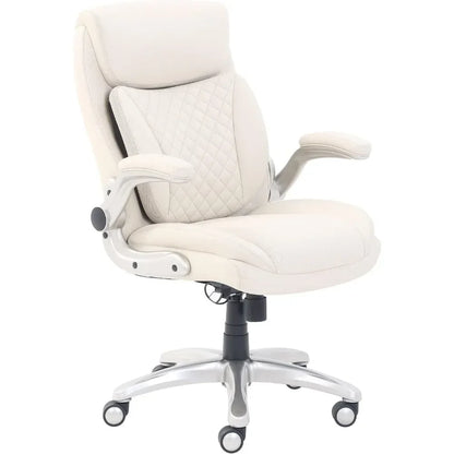 Office Chair, Ergonomic Executive Offices Desk Chairs with Flip-up Armrests, Cream Bonded Leather, Office Chair