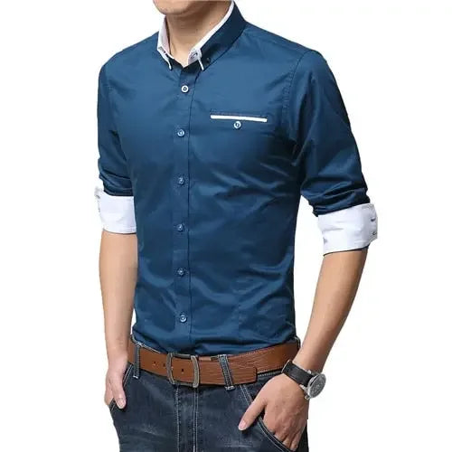 TFETTERS Newest Cotton Men Shirt Casual Shirt Long Sleeve Solid Color Regular Fit Plus Size Men&#39;s Shirts