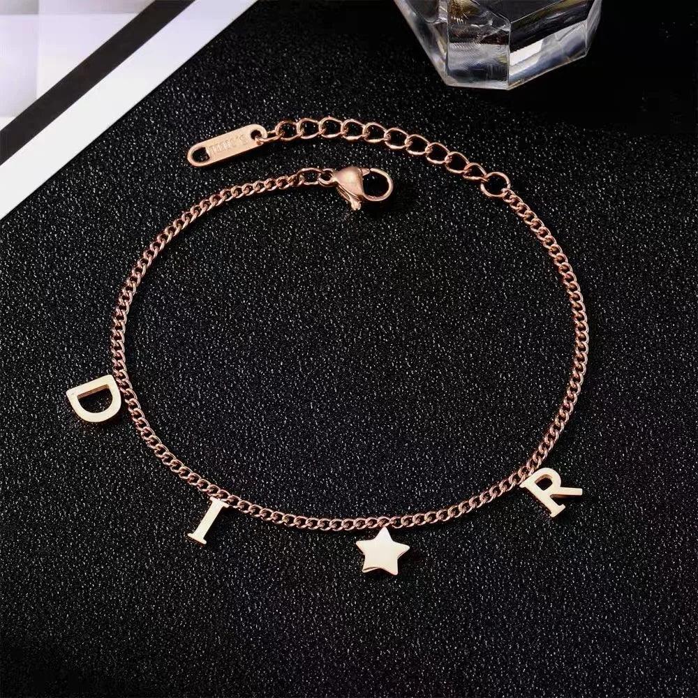 Korea New Fashion Letter Star Pendant Bracelet Woman Simple Vintage Stainless Steel Bracelet Luxury Jewelry Accessories Gifts