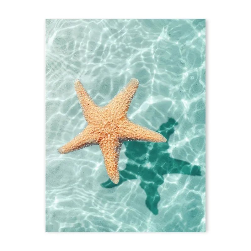 Sea Beach Posters Wall Art Canvas Painting Whale Starfish Coconut Shell Summer Seaside Scenery Pictures Nordic Room Home Decor