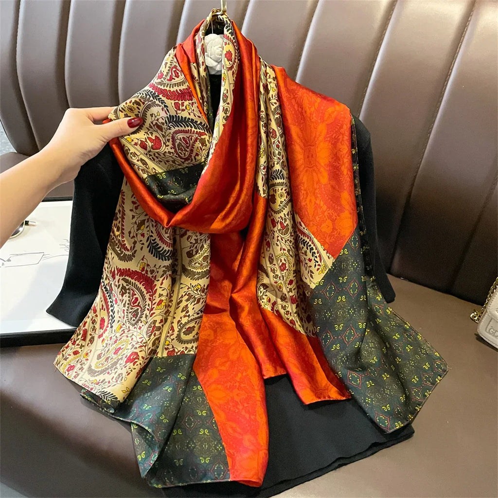 180*90cm Luxury Brand Women Summer Silk Scarves Shawls Lady Wraps Soft Female Geometry Beach Stole Bandanna Foulard Muffler
