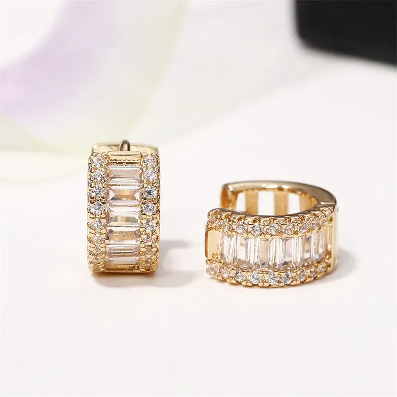 Huitan Fashion Women's Hoop Earrings with Sparkling Cubic Zirconia Fancy Female Ear Accessories Good Quality Wholesale Jewelry LUXLIFE BRANDS