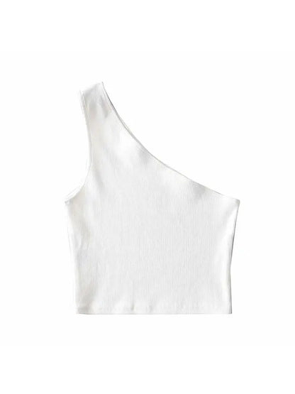 One Shoulder Cropped Tanks Top Women Summer Sleeveless Tanks Camis Sexy Oblique Collar Elastic Corset Slim Crop Tops Tube Lady