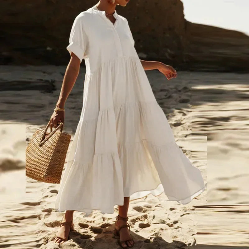 Summer Bohemian Dresses For Women V Neck Casual Long Dress Plus Size Women Elegant Party Dress Solid Maxi Dresses Luxlife Brands