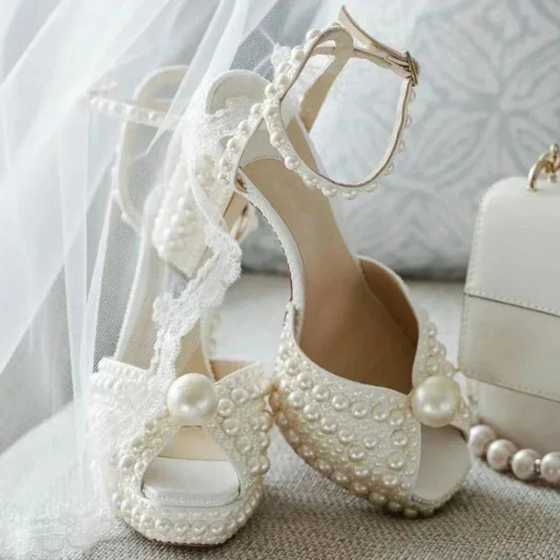 Handmade Beaded Platform Wedding Pumps