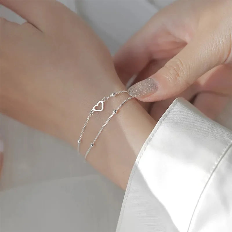 Romance 925 Sterling Silver Double Love Bracelet LUXLIFE BRANDS
