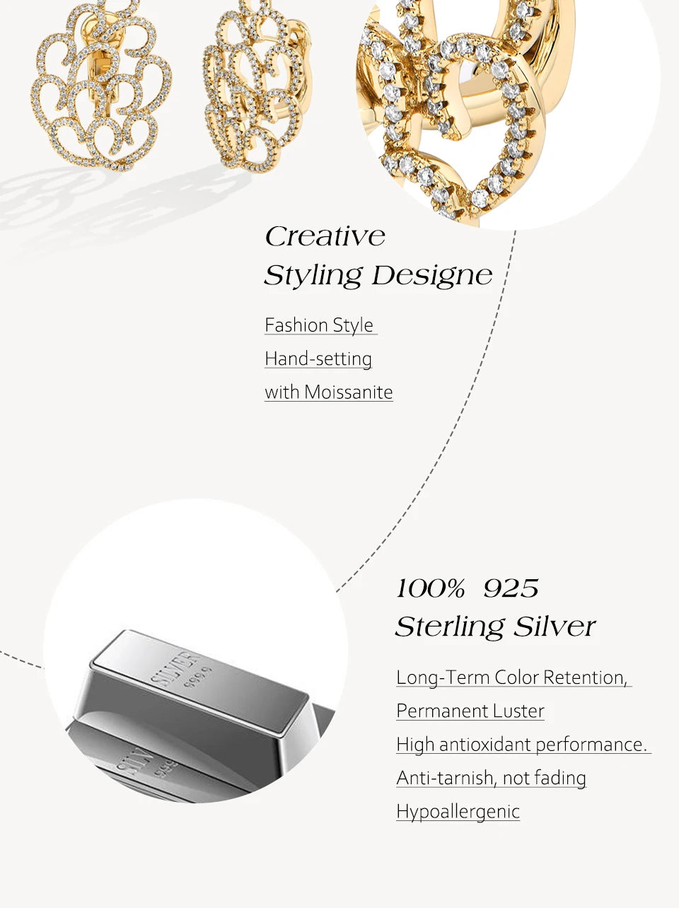 ATTAGEMS Snowflake Women's Earrings For Party S925 Silver Moissanite Earrings D VVS1 Yellow Gold Plated Gifts Sparkling Jewelry Luxlife Brands