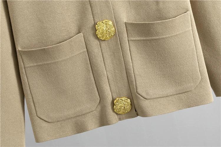 Autumn Winter Women Knit 2 Piece Set New Large Gold Button V-neck Cardigan Coats+High Waist Baggy Wide Leg Pants Sweater Suits Luxlife Brands