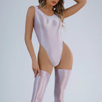 Women Sexy Oil Shiny Bodysuit Strap Solid Swimsuit High Cut Bikini Thong Leotard Thin Smooth Jumpsuit Summer Breath Nightwear Luxlife Brands