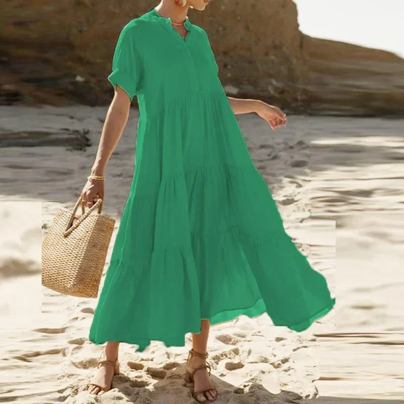 Summer Bohemian Dresses For Women V Neck Casual Long Dress Plus Size Women Elegant Party Dress Solid Maxi Dresses Luxlife Brands