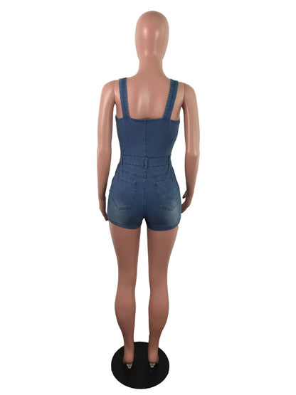 IDress Women Summer Blue Jeans Playsuit Jumpsuits for Women 2023 Combinaison Short Femme Sexy Bodycon Denim Overalls Combishort
