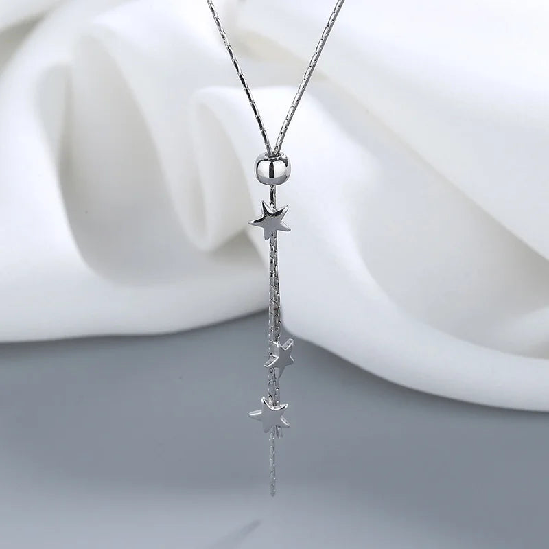 Fashion Silver Color Long Tassel Star Pull Necklaces for Women Girls Simple Elegant Clavicle Chains Choker Jewelry Collares LUXLIFE BRANDS