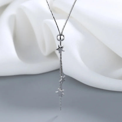 Fashion Silver Color Long Tassel Star Pull Necklaces for Women Girls Simple Elegant Clavicle Chains Choker Jewelry Collares LUXLIFE BRANDS