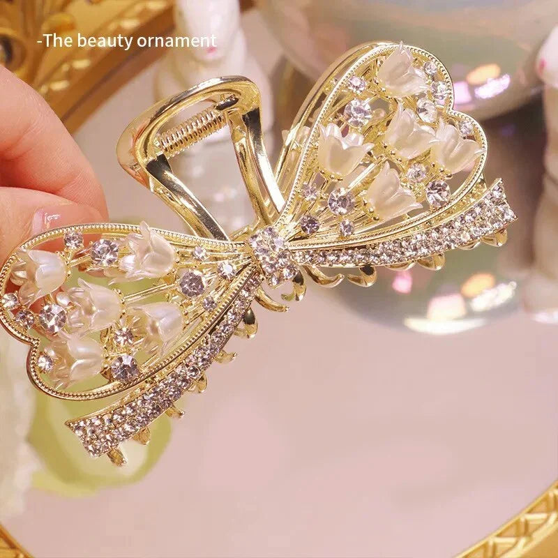 Luxury Flower Bowknot Hair Claw Women Crystal Alloy Tassel Hair Clips Girls Fashion Simplicity Shark Crab Clips Hair Accessoires LUXLIFE BRANDS