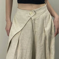 Hikigawa Chic Fashion Women Casual Pleated Wide Leg Pants Linen Texture All Match Loose High Waist Trousers Mujer Pantalones