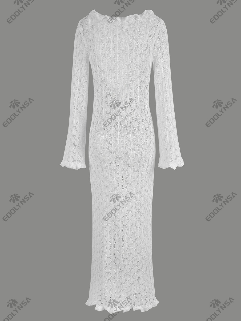 Sexy Frill Big V Neck Hollow Out Long Sleeve Maxi Dress Summer 2025 Feminine Swimwear Bikini Cover Up Women Holiday Outfits K221 Luxlife Brands