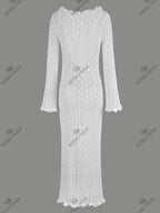 Sexy Frill Big V Neck Hollow Out Long Sleeve Maxi Dress Summer 2025 Feminine Swimwear Bikini Cover Up Women Holiday Outfits K221 Luxlife Brands